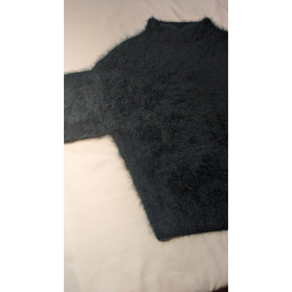 Dimple Hsu Dark Green LUSH, BEAUTIFUL Asymmetrical Mock Neck prob Angora Sweater - Picture 3 of 6
